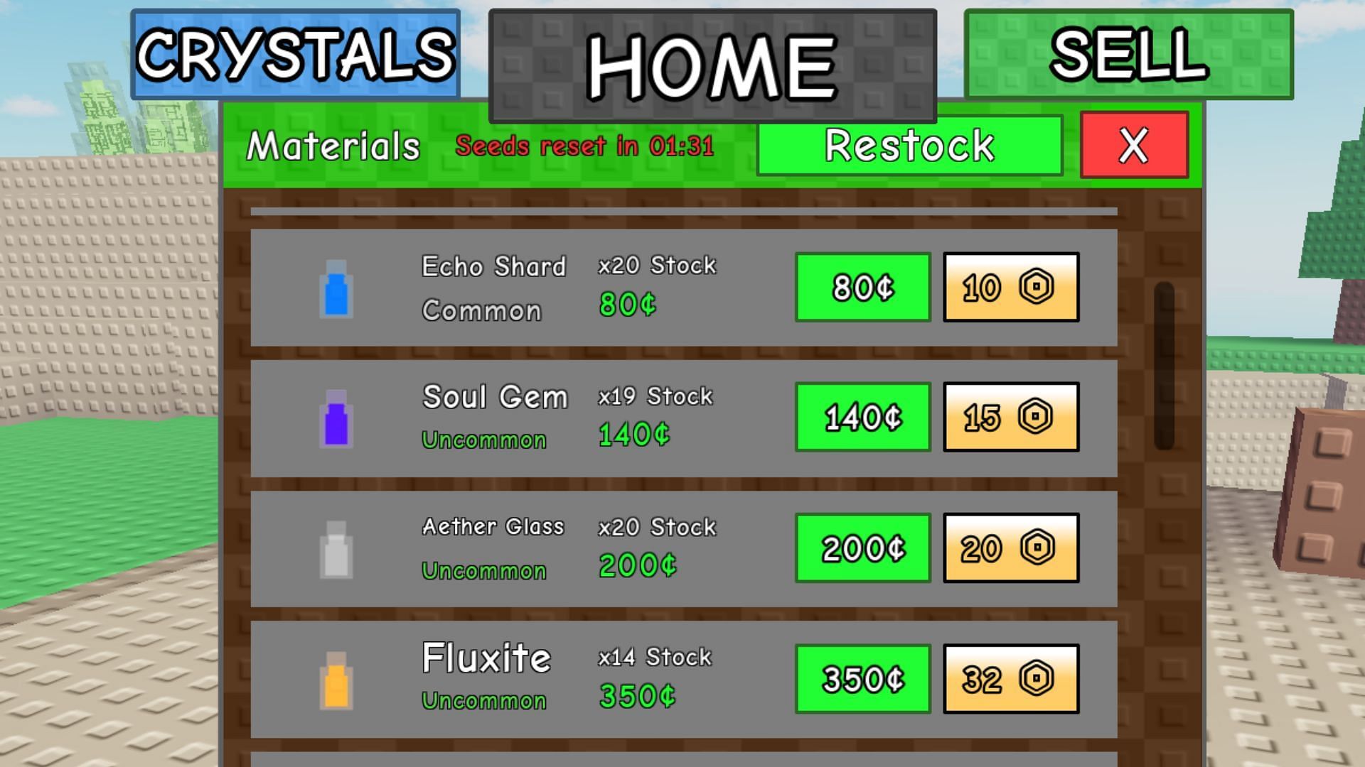 Use Cash to buy Shards (Image via Roblox)